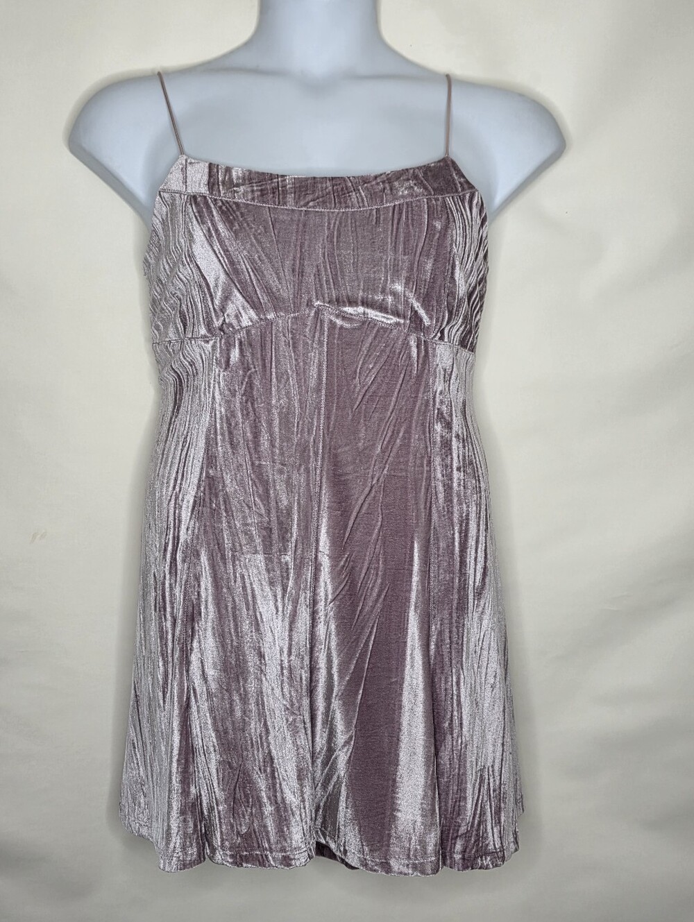 Purple Crushed Velour Babydoll Mini Dress XL Spaghetti Strap Stretch Retro Vibe‎